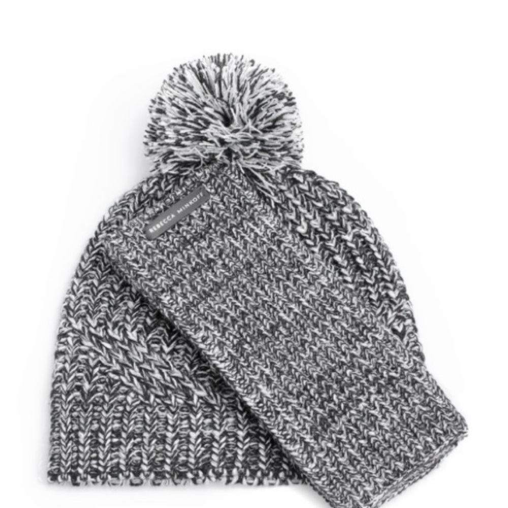 Rebecca Minkoff Black and White Beanie/Arm Warmers